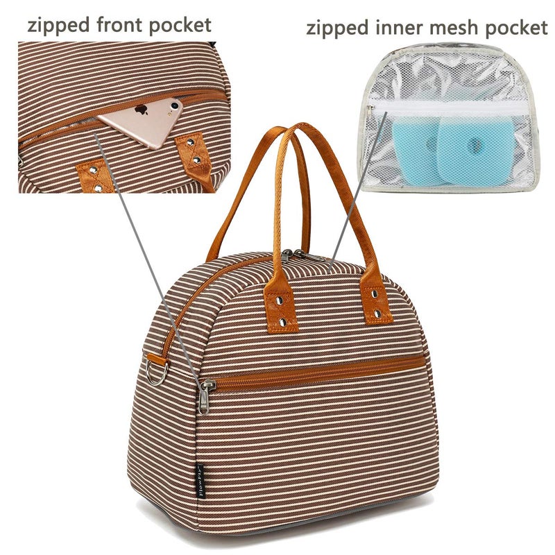 FlowFly Insulated Lunch Bag With Shoulder Strap for Women, Men, and Kids, Large and Reusable, Handle, Freezable Work and School Travel Tote and Meal Prep Organizer,Coffee - Image 4